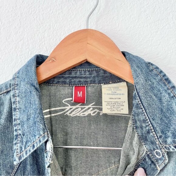 Stetson Medium Wash Denim Button Down Pearl Snap Shirt Sz M - Picture 2 of 4